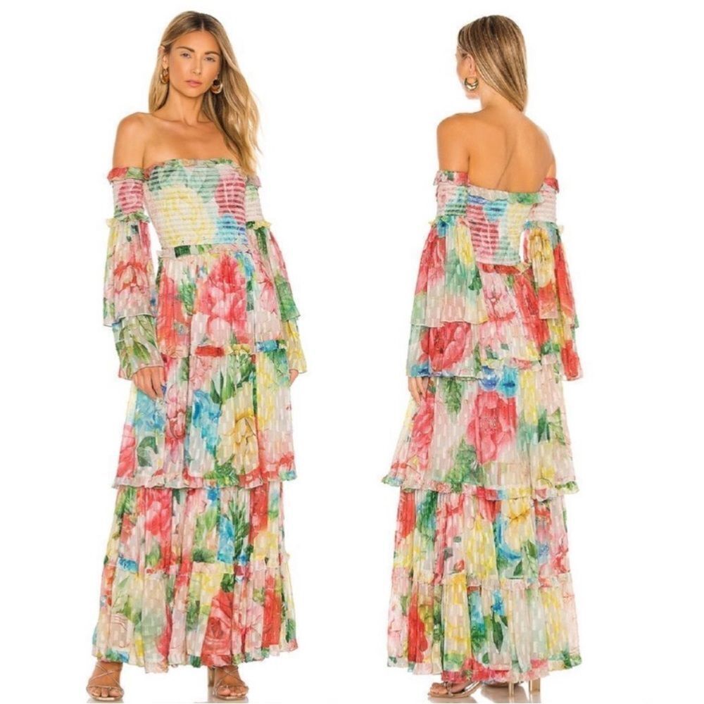 Lovers and Friends Hallie Maxi Dress Floral Botanical Garden Ruffle REVOLVE XS